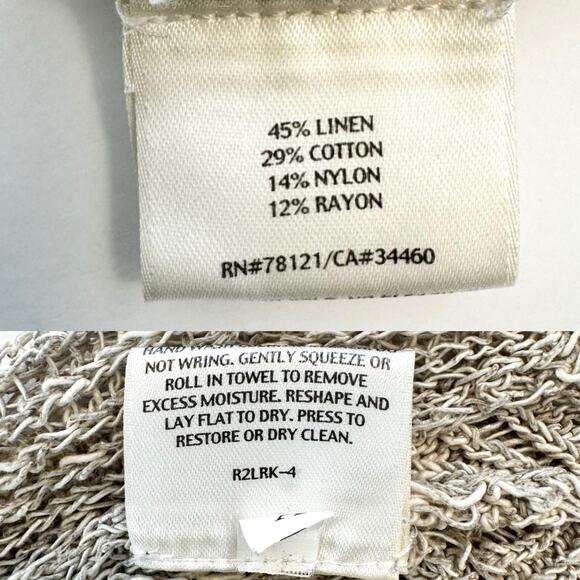 Eileen Fisher Linen Cotton Sheer Knit Sweater Pullover V-Neck Oatmeal Beige M - Picture 11 of 11